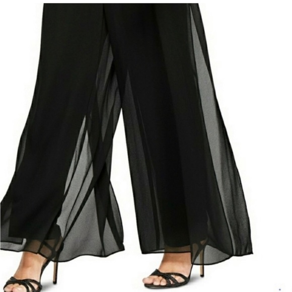 Tadashi Shoji Black Chiffon Wide Leg Palazzo Pants Medium - Picture 2 of 3